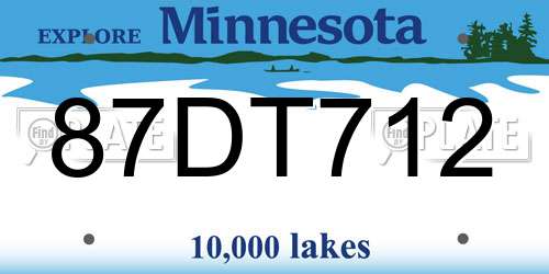 87DT712 Minnesota License Plate