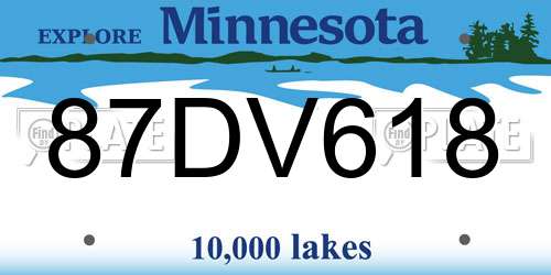 87DV618 Minnesota License Plate