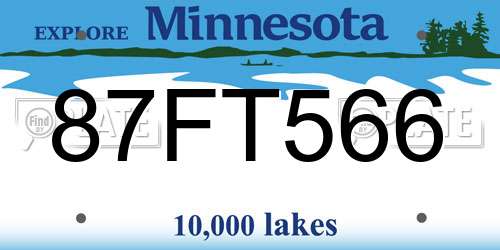 87FT566 Minnesota License Plate