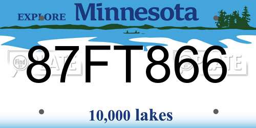 87FT866 Minnesota License Plate