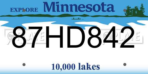 87HD842 Minnesota License Plate