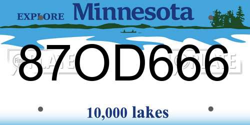 87OD666 Minnesota License Plate