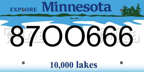 87OO666 Minnesota License Plate