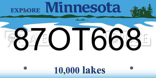 87OT668 Minnesota License Plate