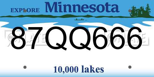 87QQ666 Minnesota License Plate