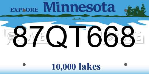 87QT668 Minnesota License Plate