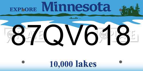 87QV618 Minnesota License Plate