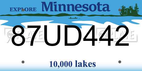 87UD442 Minnesota License Plate
