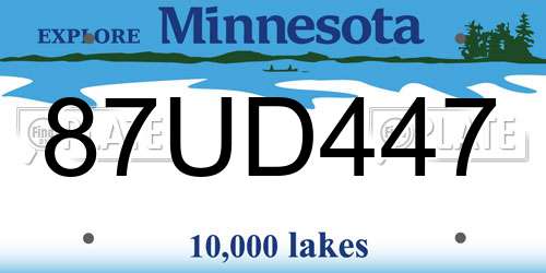 87UD447 Minnesota License Plate