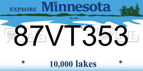 87VT353 Minnesota License Plate