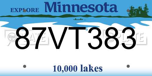 87VT383 Minnesota License Plate