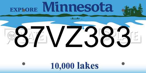 87VZ383 Minnesota License Plate