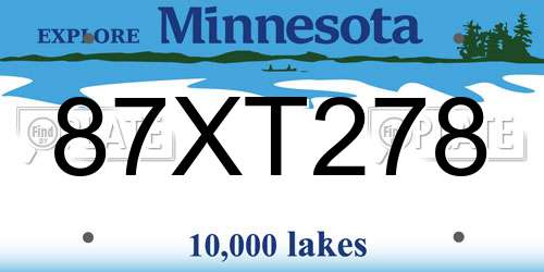 87XT278 Minnesota License Plate