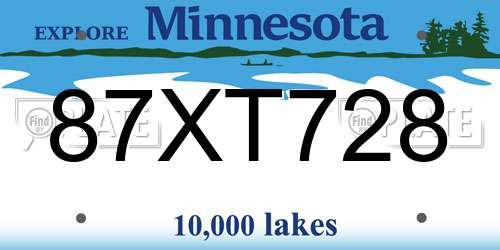 87XT728 Minnesota License Plate