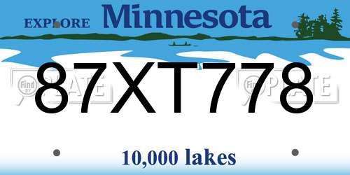 87XT778 Minnesota License Plate