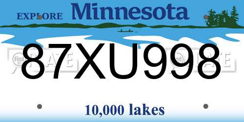 87XU998 Minnesota License Plate