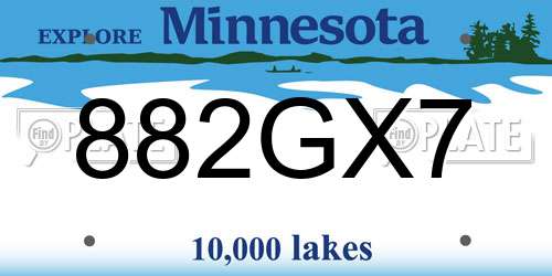 882GX7 Minnesota License Plate