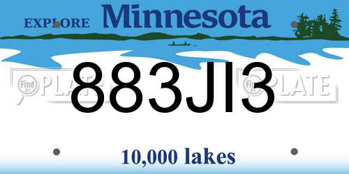 883JI3 Minnesota License Plate