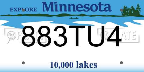 883TU4 Minnesota License Plate