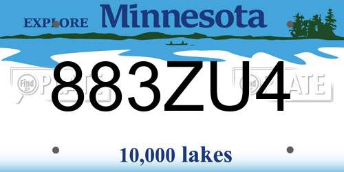 883ZU4 Minnesota License Plate