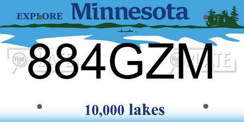 884GZM Minnesota License Plate