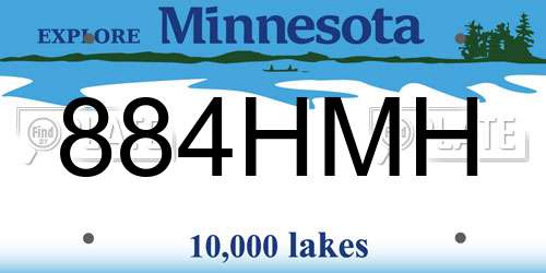 884HMH Minnesota License Plate