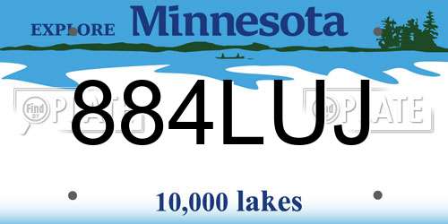 884LUJ Minnesota License Plate