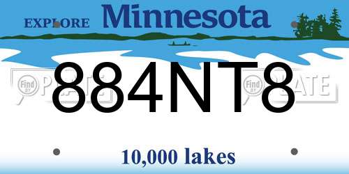 884NT8 Minnesota License Plate
