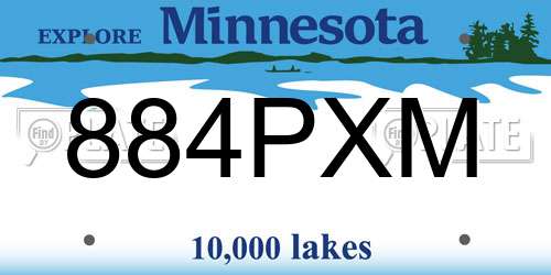 884PXM Minnesota License Plate