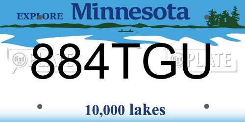884TGU Minnesota License Plate