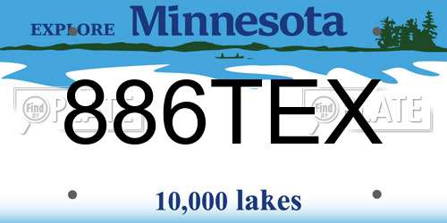 886TEX Minnesota License Plate