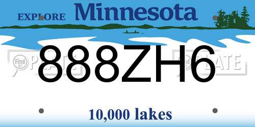 888ZH6 Minnesota License Plate