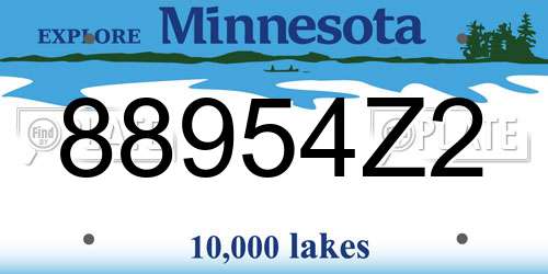 88954Z2 Minnesota License Plate
