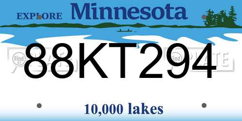 88KT294 Minnesota License Plate