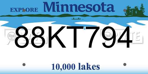 88KT794 Minnesota License Plate