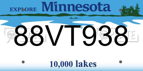 88VT938 Minnesota License Plate