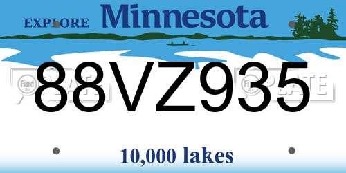 88VZ935 Minnesota License Plate