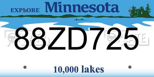 88ZD725 Minnesota License Plate