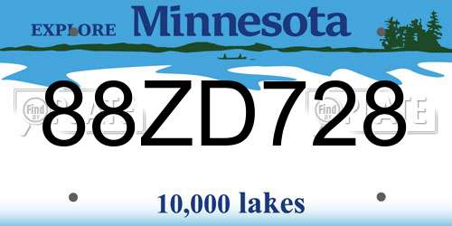 88ZD728 Minnesota License Plate