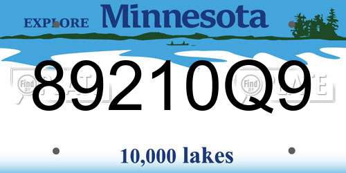 89210Q9 Minnesota License Plate