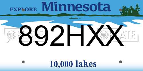 892HXX Minnesota License Plate