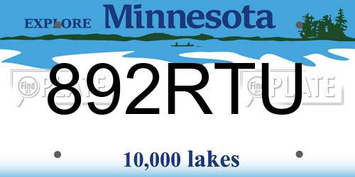 892RTU Minnesota License Plate