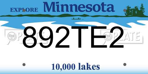 892TE2 Minnesota License Plate