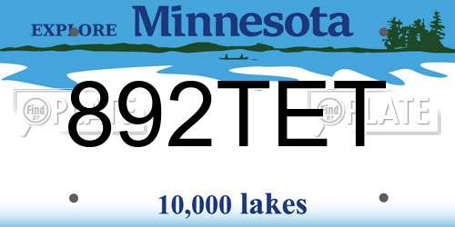 892TET Minnesota License Plate