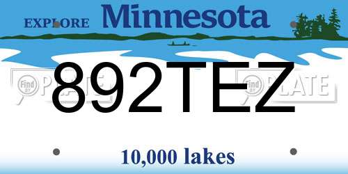 892TEZ Minnesota License Plate