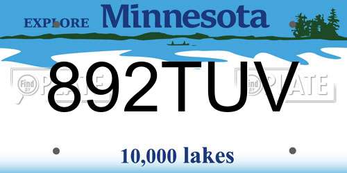 892TUV Minnesota License Plate