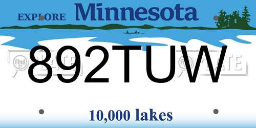 892TUW Minnesota License Plate