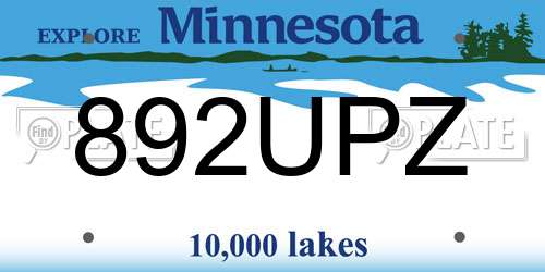 892UPZ Minnesota License Plate