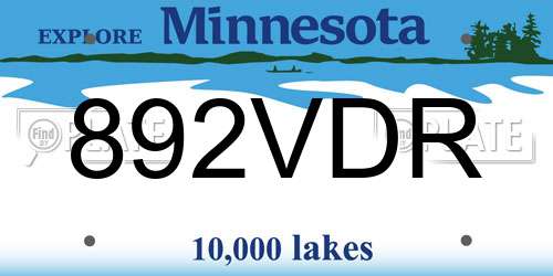 892VDR Minnesota License Plate