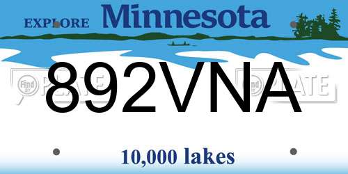 892VNA Minnesota License Plate